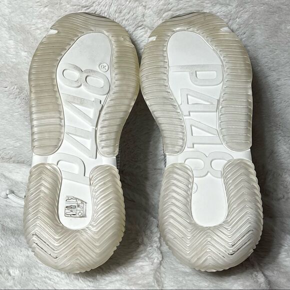 P448 Luke White Zebra Chunky Trainers Dad Sneakers Mesh & Iridescent Leather - Picture 9 of 10